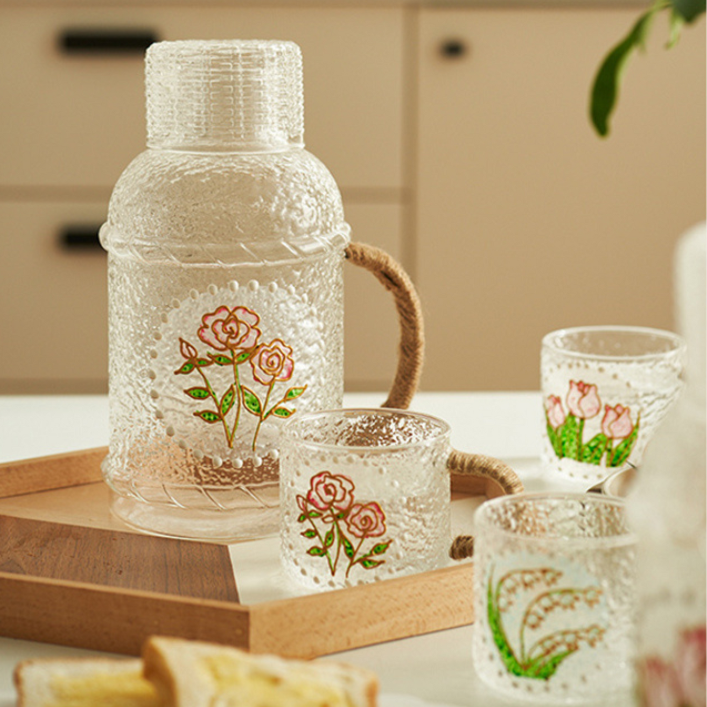 Artisan Painted Glass Carafe & Mug Set
