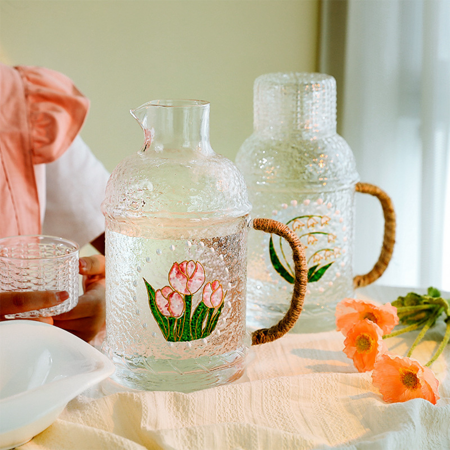 Artisan Painted Glass Carafe & Mug Set