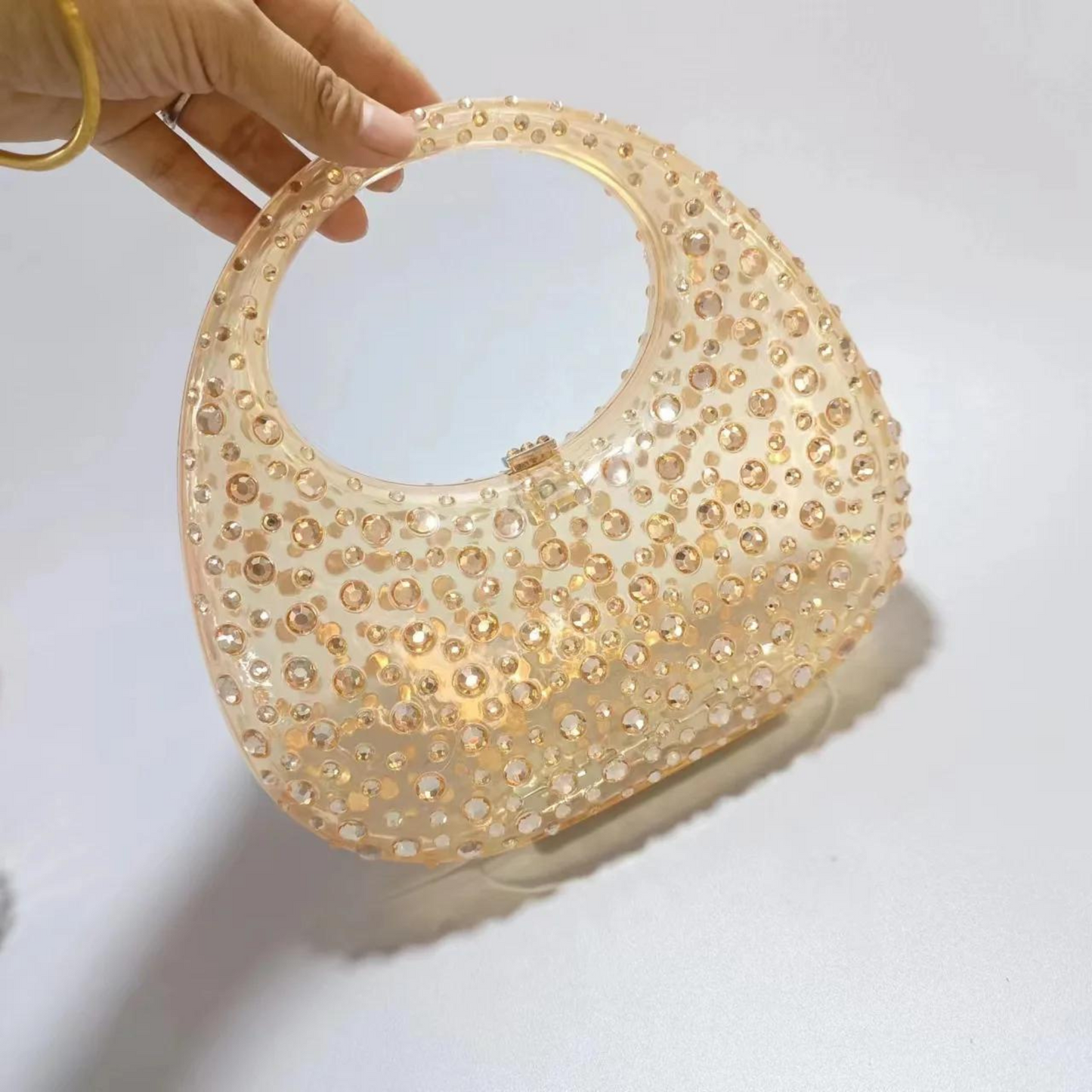 Acrylic Diamante Mini Handbag - Purple/Green/Gold