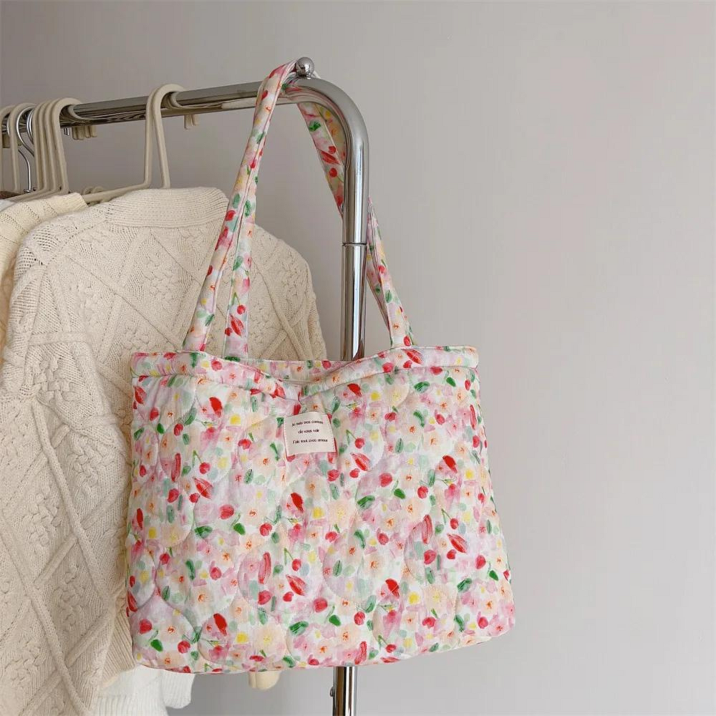 quilted floral tote bag
