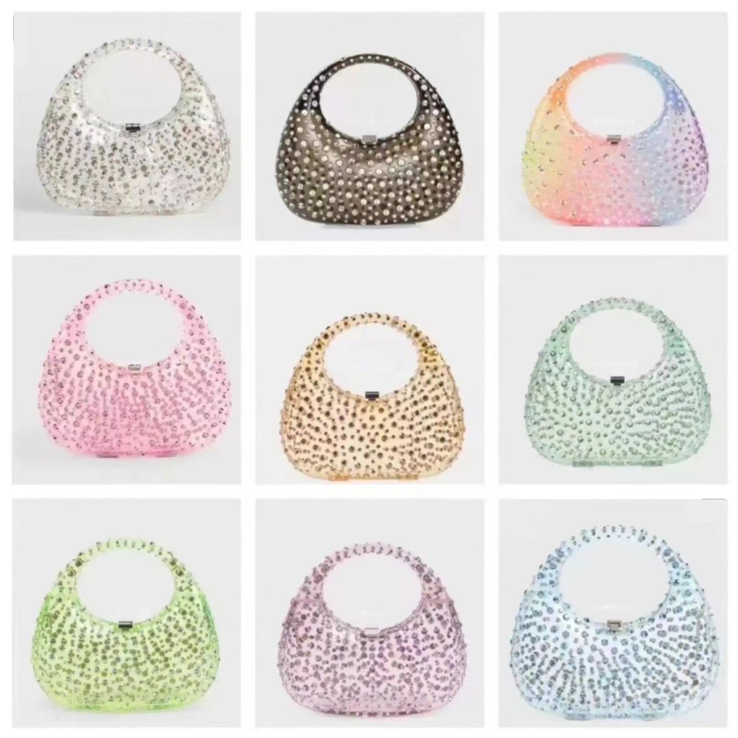 Diamanté Mini Acrylic Handbag - Rainbow/Blue/Lime CreativeFemininity