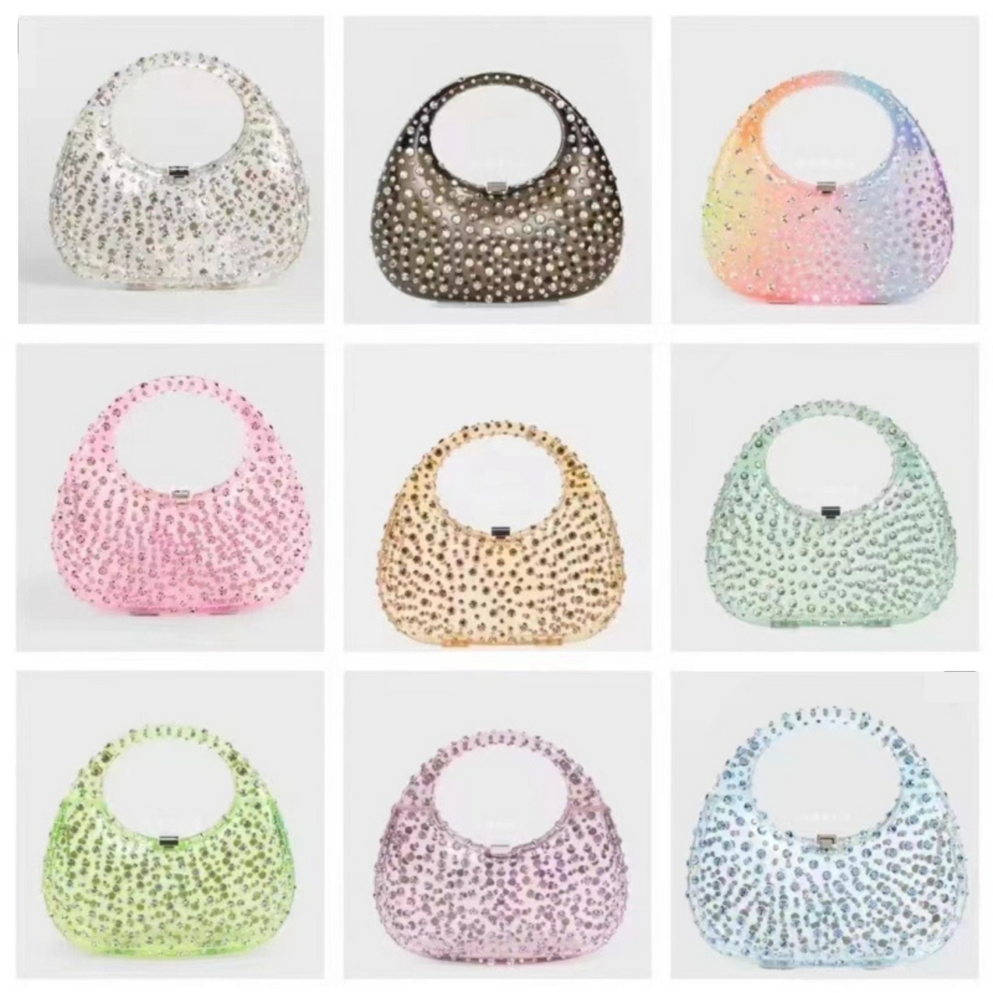 Acrylic Diamante Mini Handbag - Purple/Green/Gold