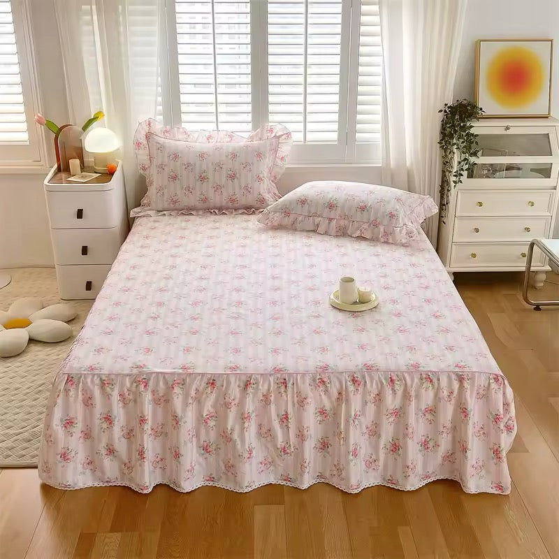 Pink Floral Ruffle Duvet Set
