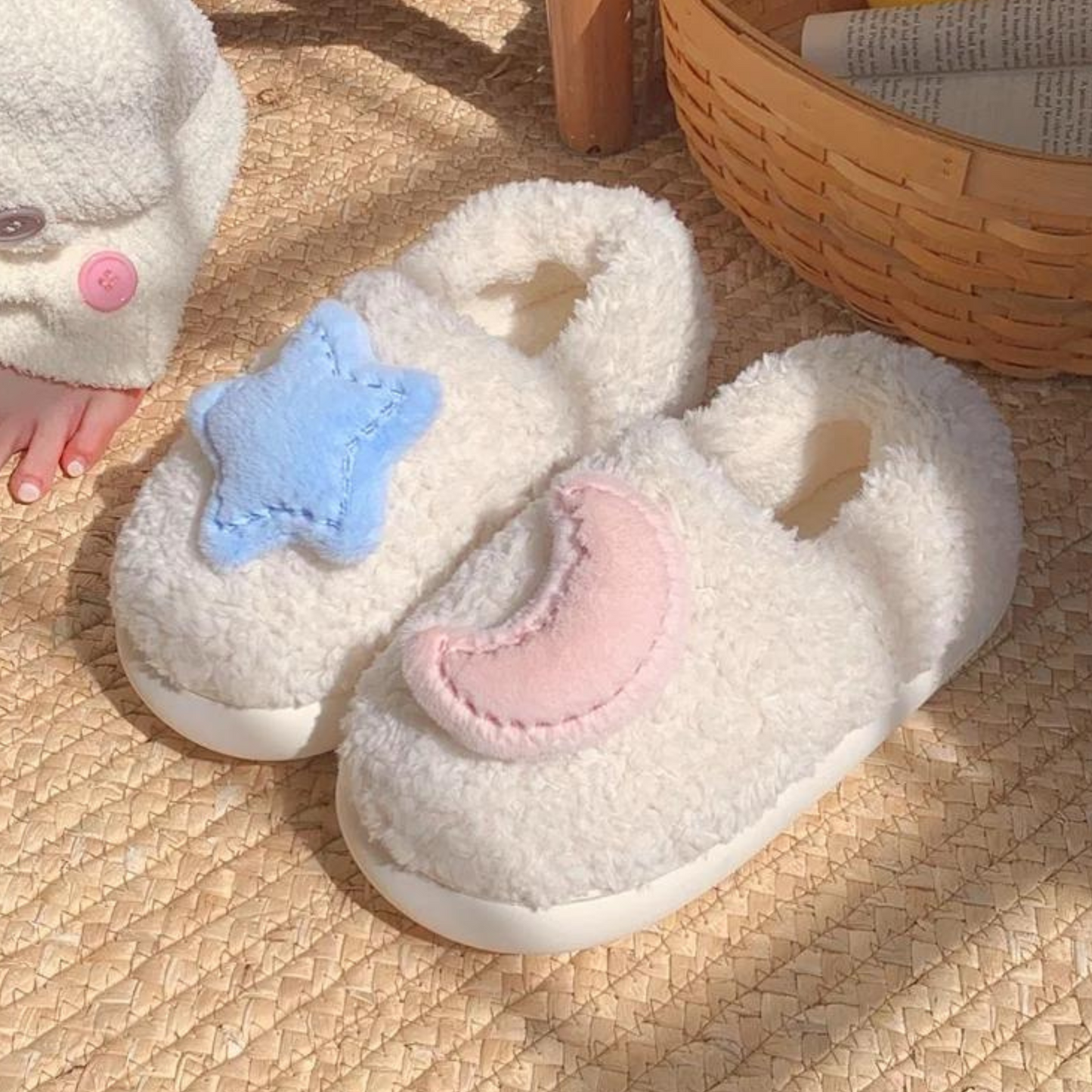 star and moon plush slippers