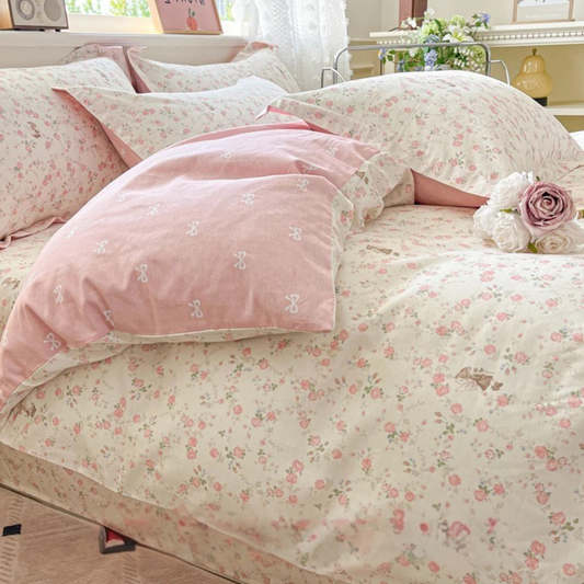 Coquette Floral & Bow Bedding Set Creative Femininity