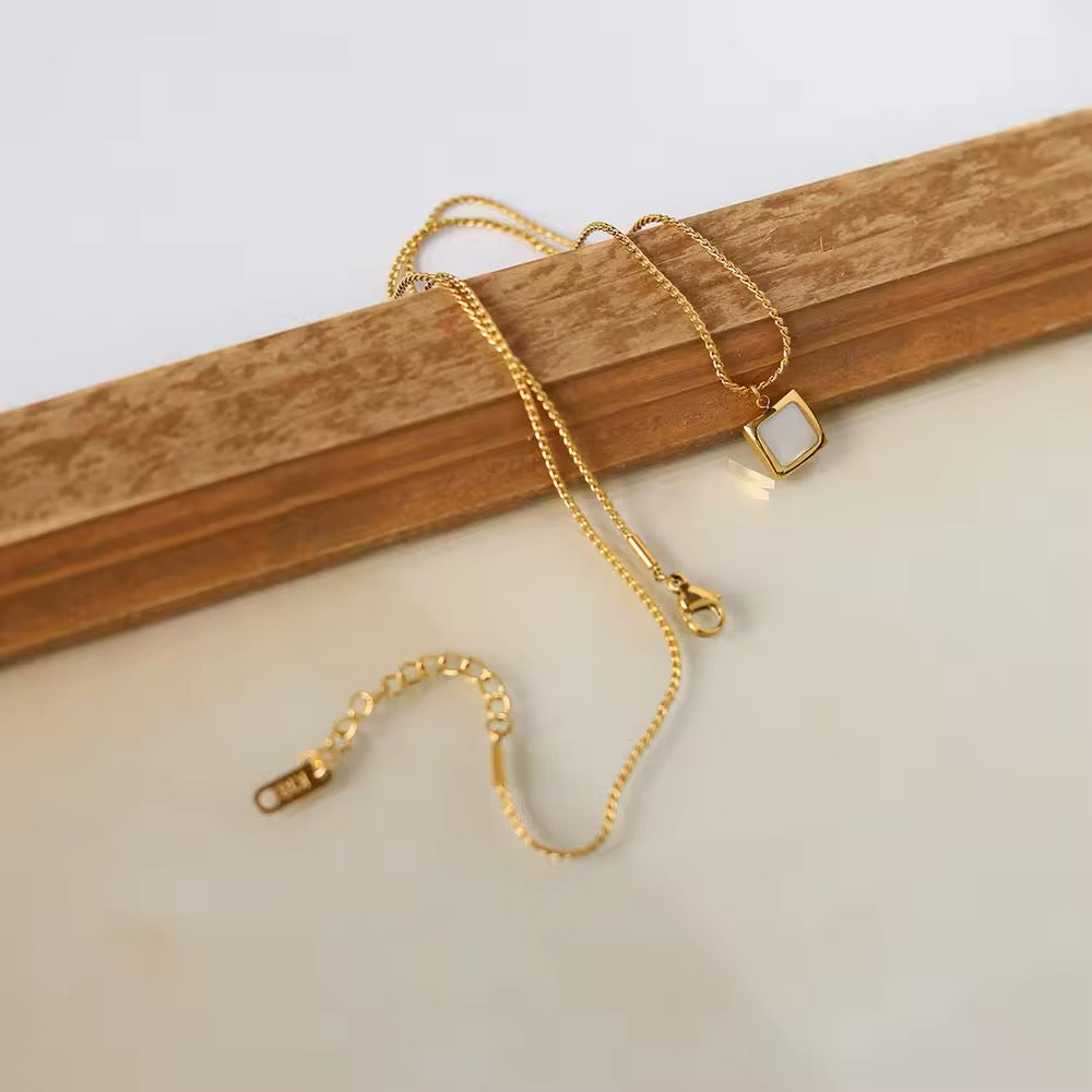 Square Amber Pendant Necklace