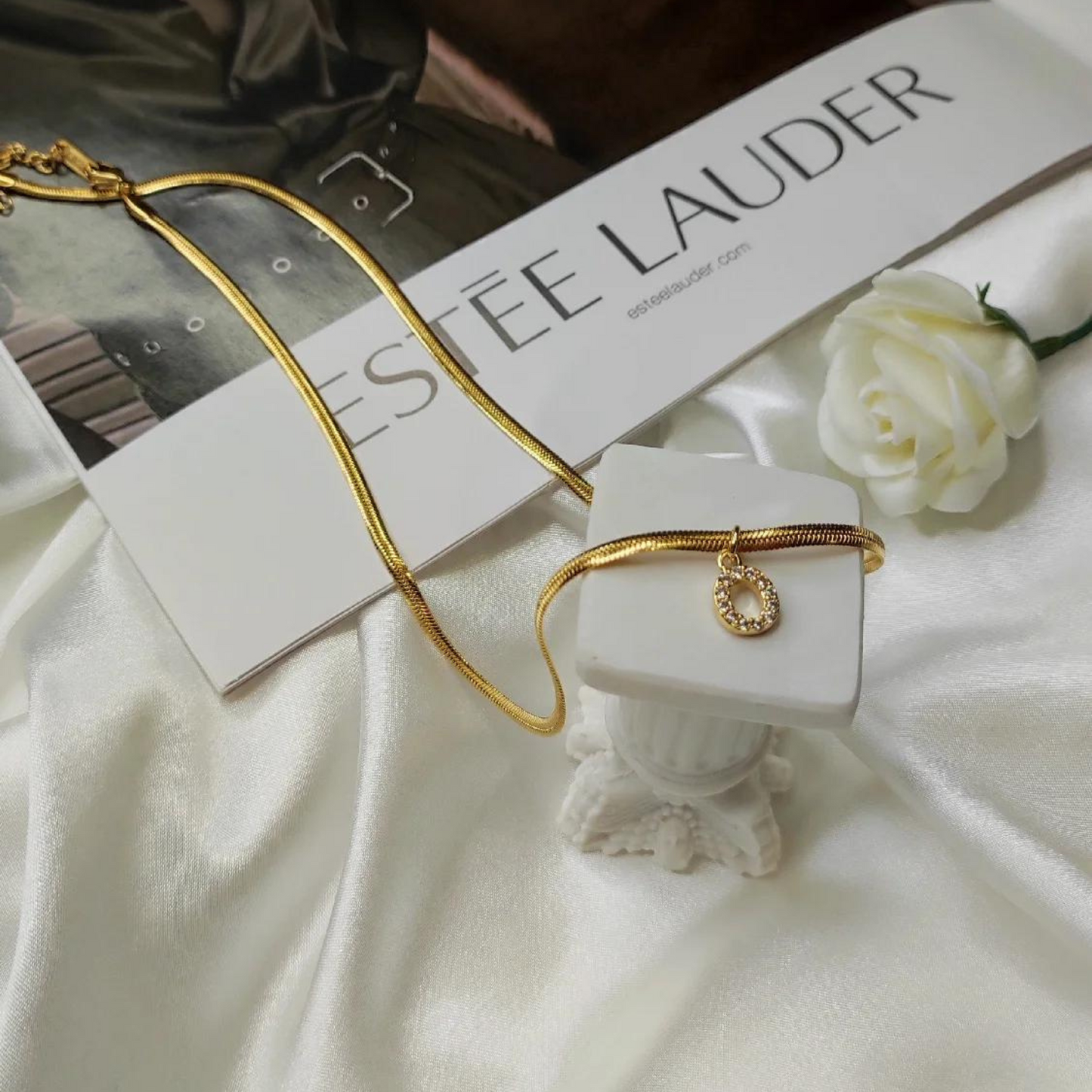 trendy gold necklace with diamond initial