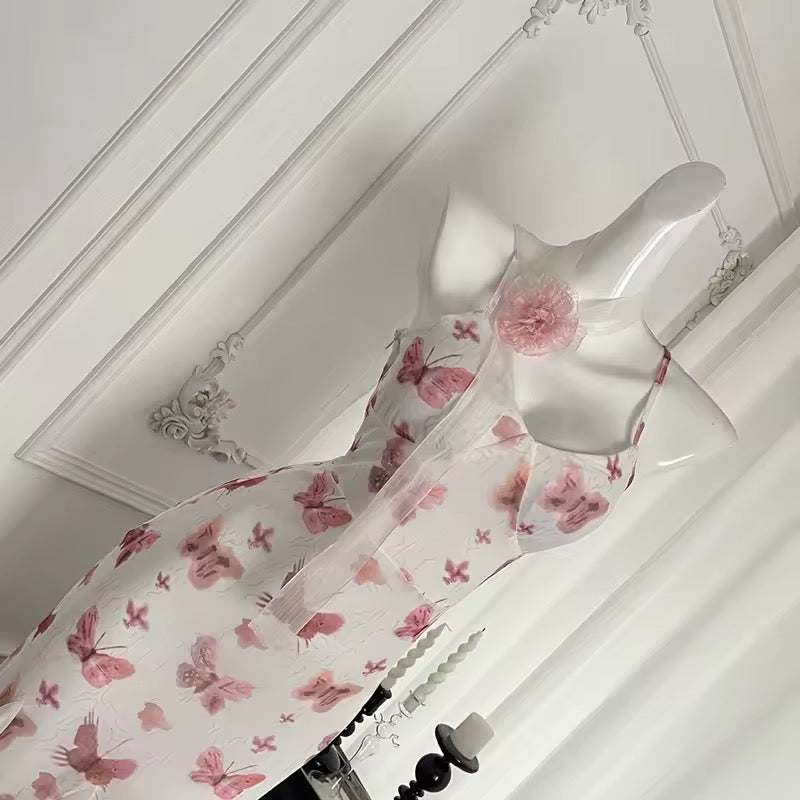 Romantic Strappy Butterfly Midi Dress