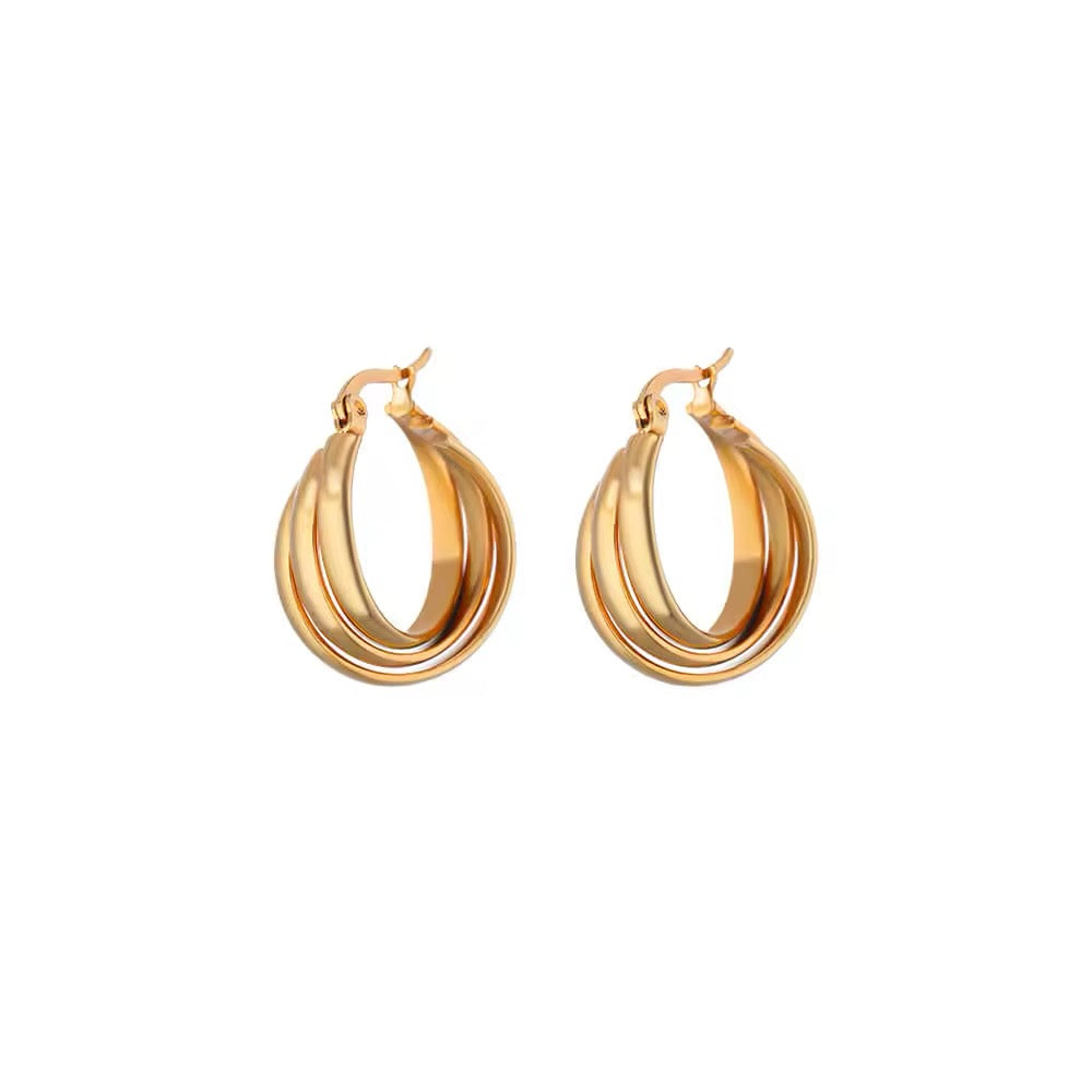 Triple Layered Gold Hoop Earrings