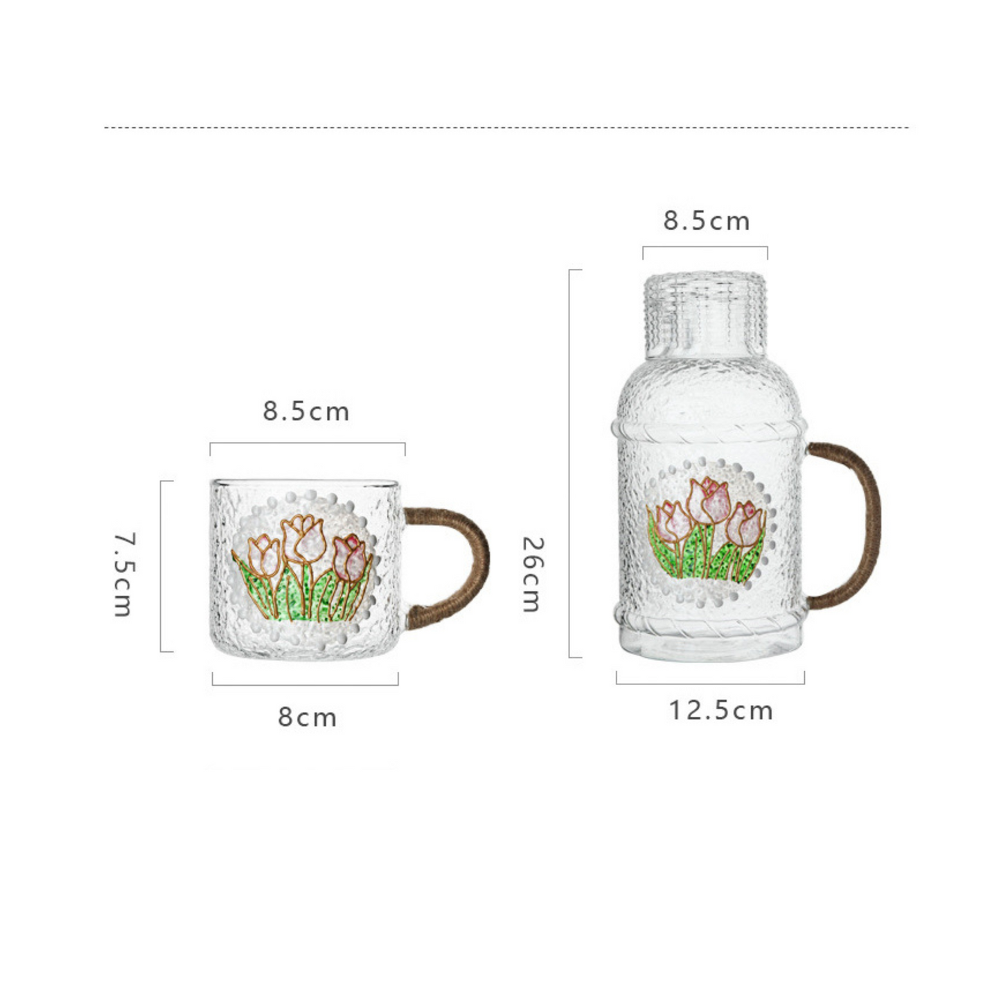 Artisan Painted Glass Carafe & Mug Set