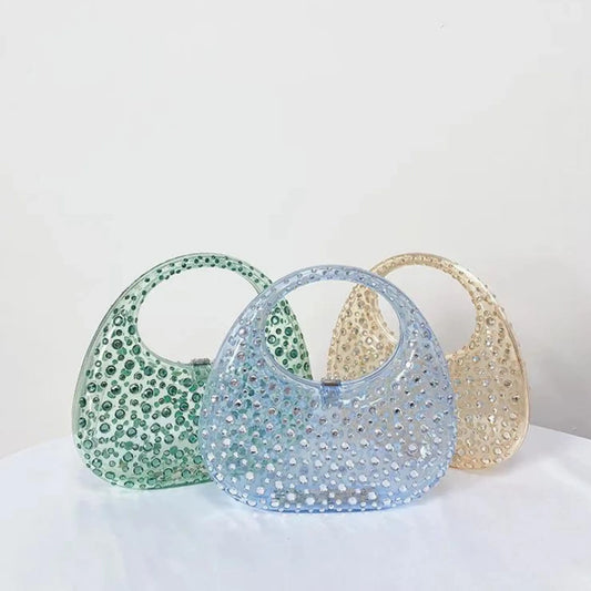 Acrylic Diamante Mini Handbag - Purple/Green/Gold CreativeFemininity