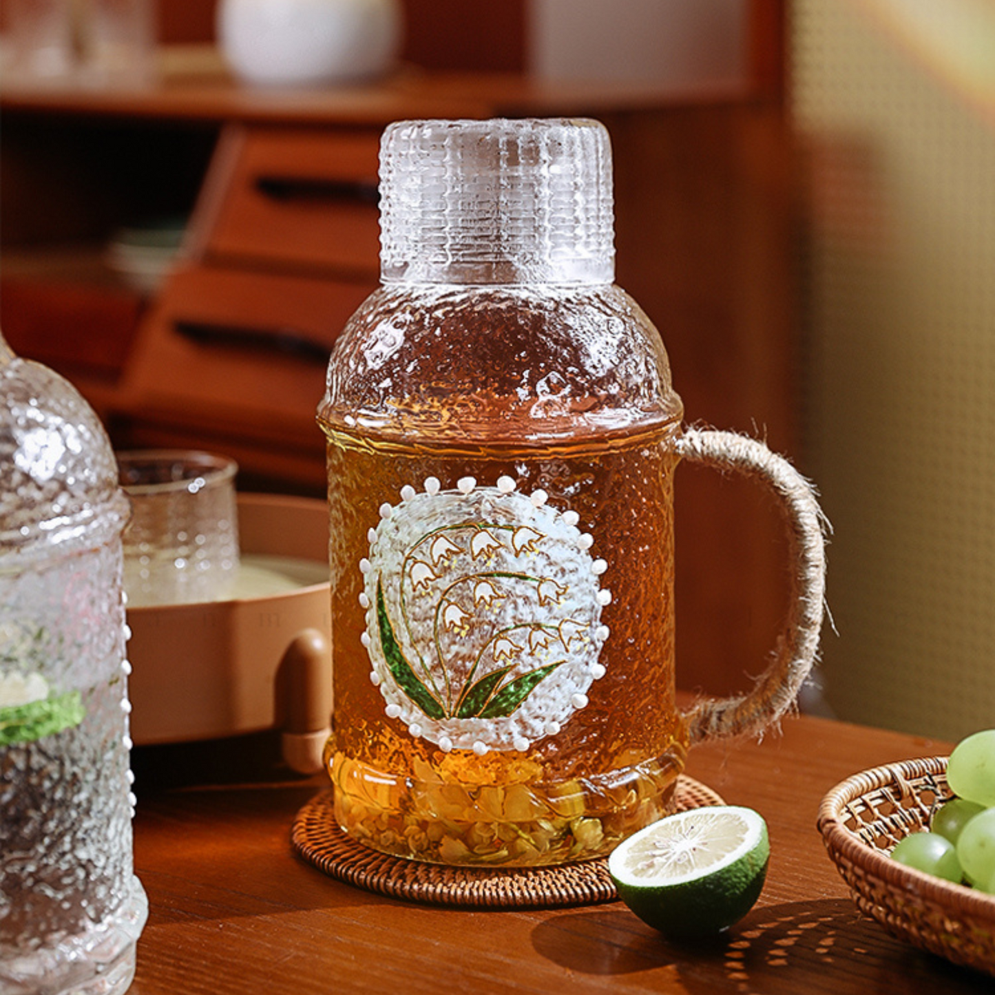 Artisan Painted Glass Carafe & Mug Set