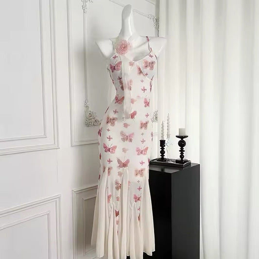 Romantic Strappy Butterfly Midi Dress Creative Femininity