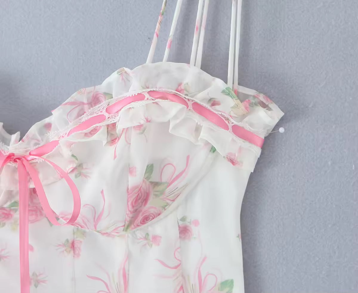 Pink Floral Lace Sun Dress