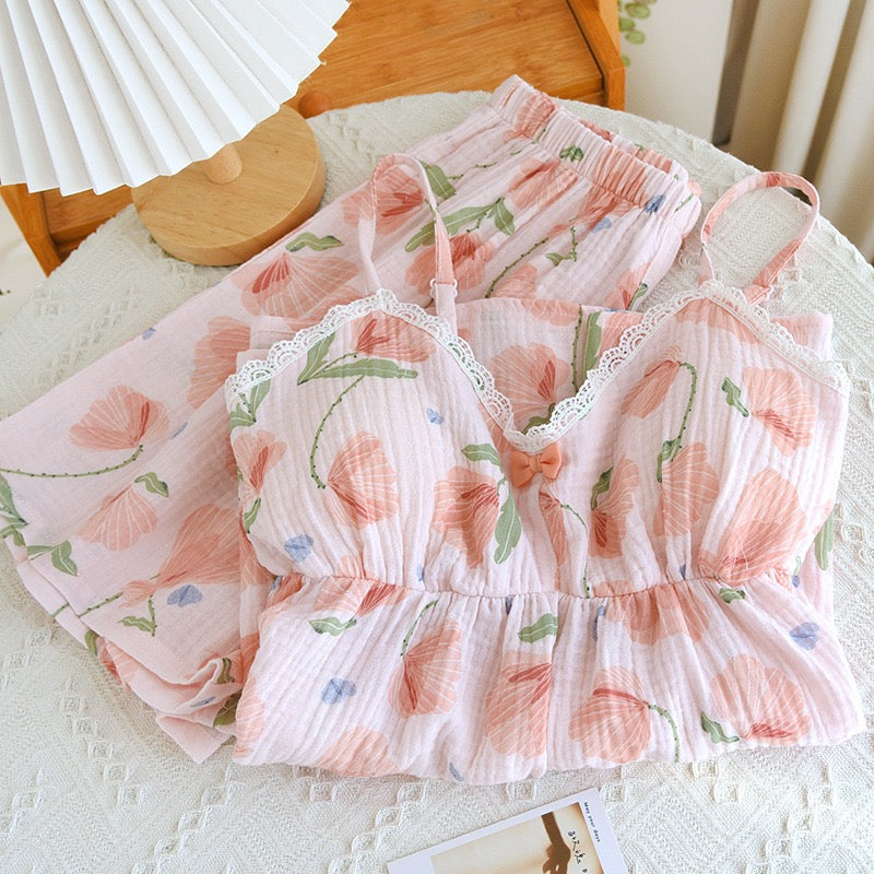 pink coquette pj set with bow