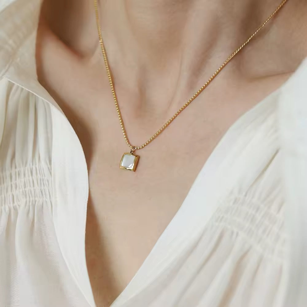 Square Amber Pendant Necklace