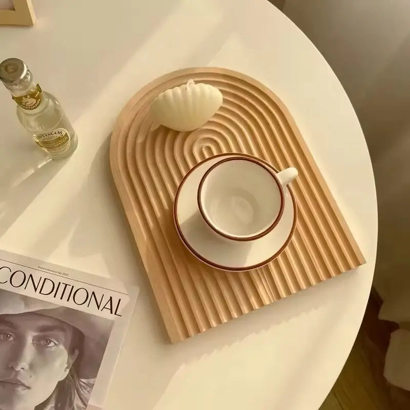 Ribbed Wooden Decorative Tray CreativeFemininity