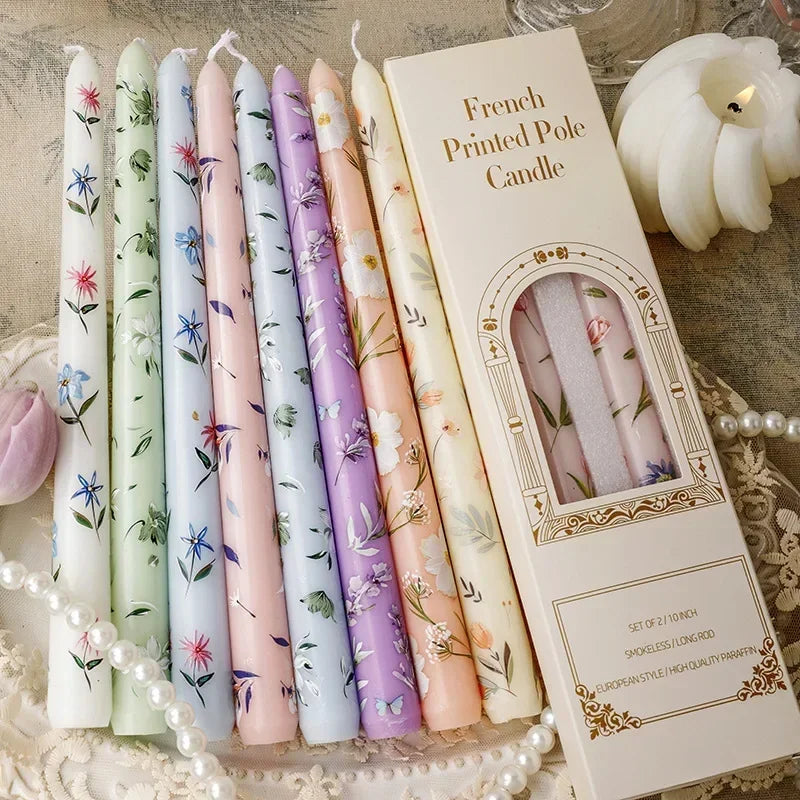 French painted floral candles