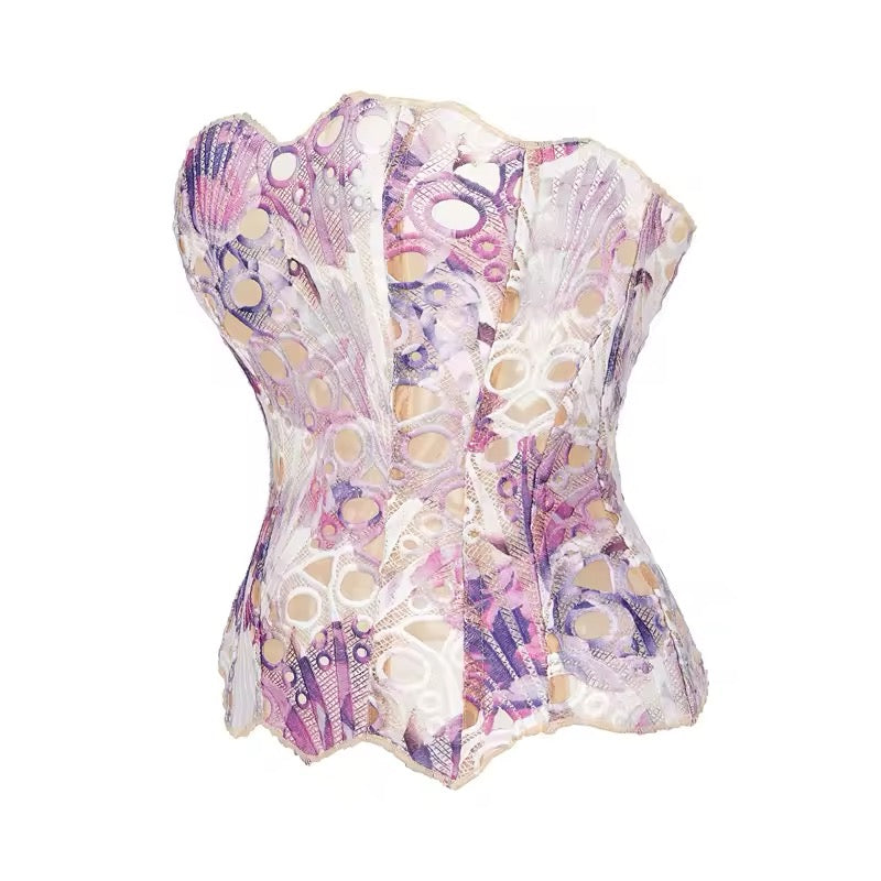 Pink Scallop Mesh Corset Top