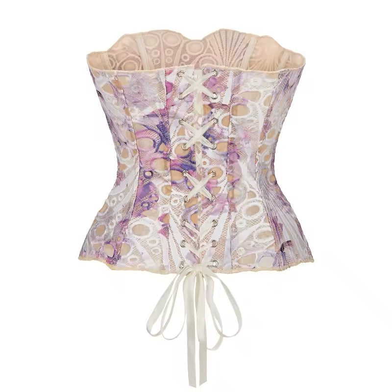Pink Scallop Mesh Corset Top