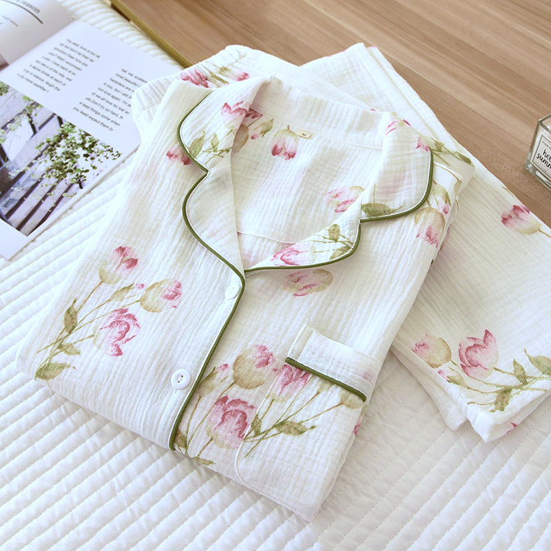 pink and green floral cotton pjs