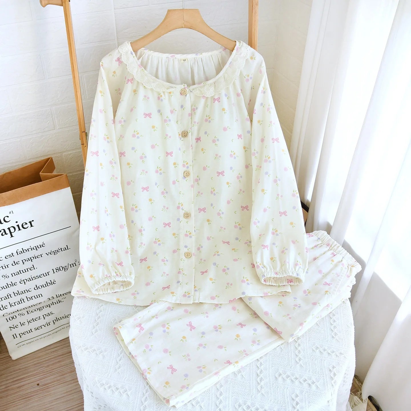 Pink & Cream Bow Print Pyjamas