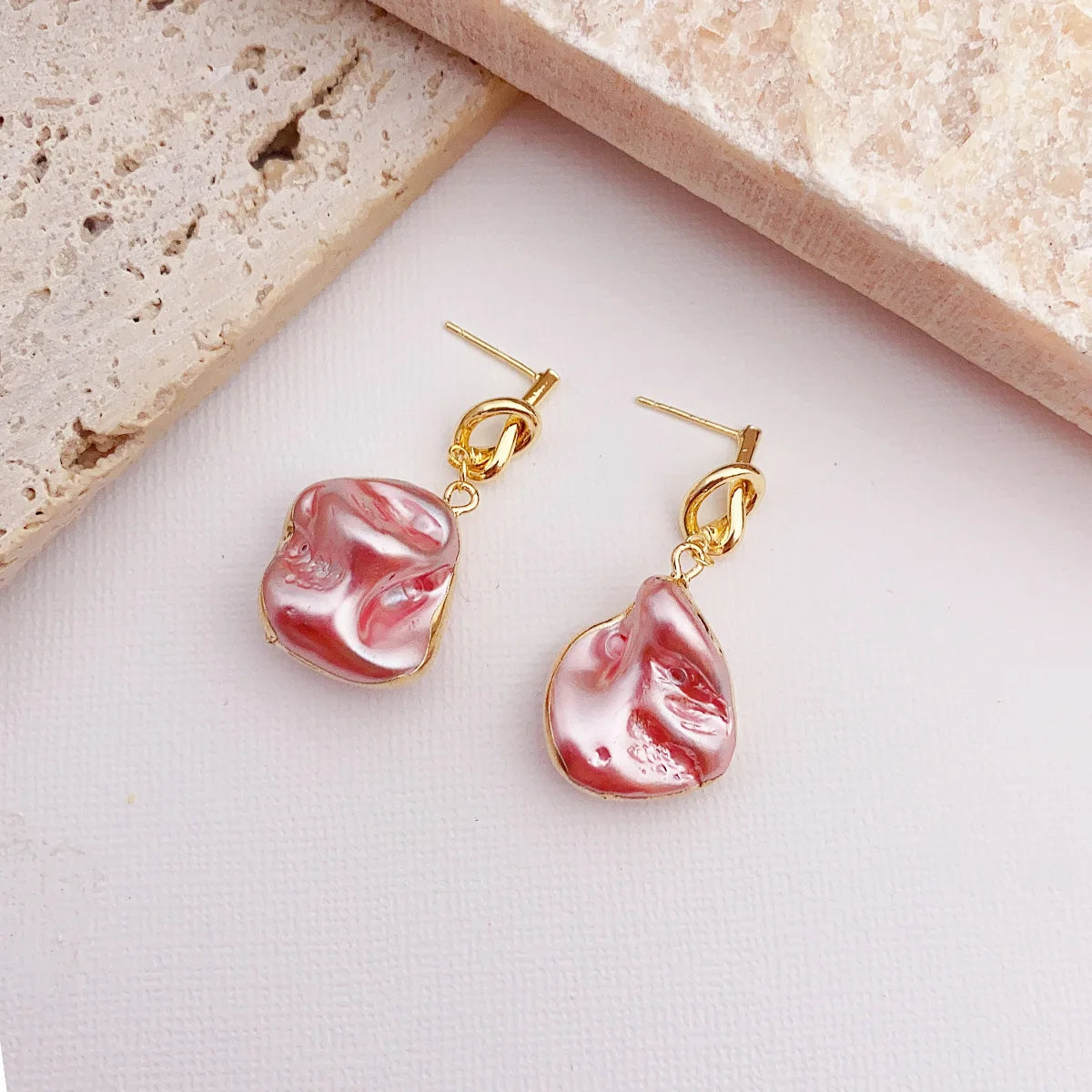 pink and gold irregular drop earrings