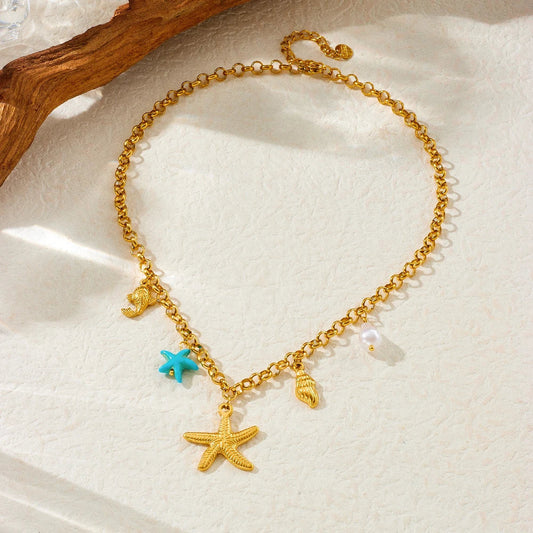 Turquoise & Gold Starfish Necklace Creative Femininity