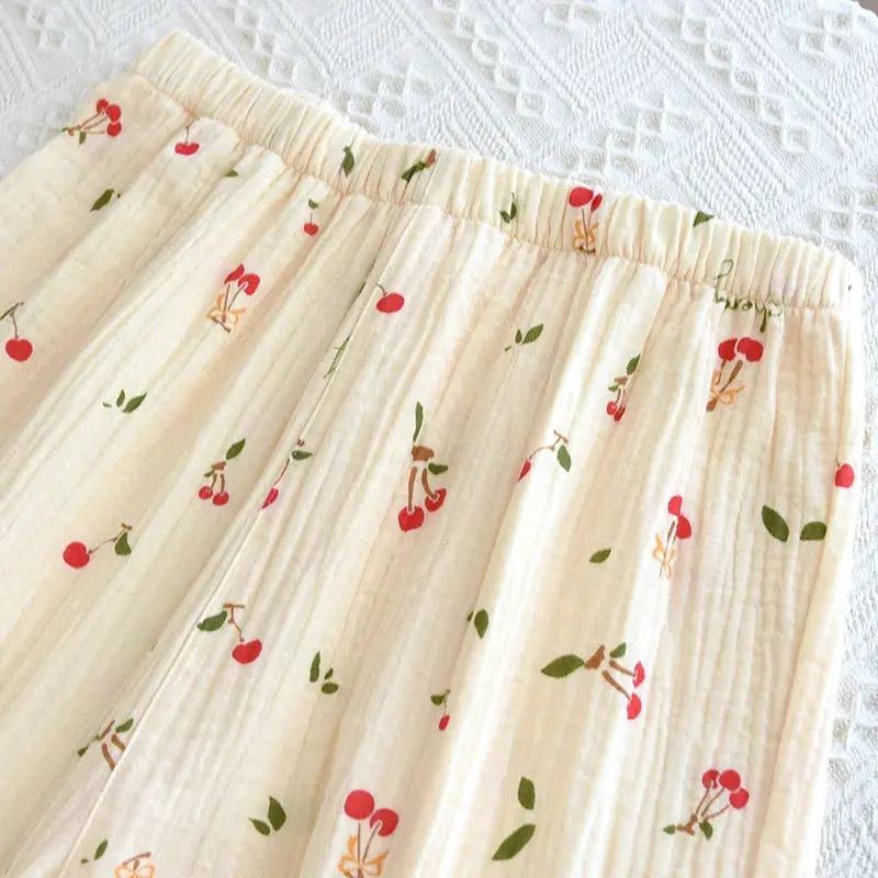Red Cherry Print Cotton Pyjamas Creative Femininity