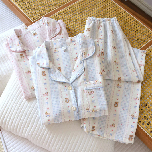 Women's Pink Teddybear & Bow Pyjama Set