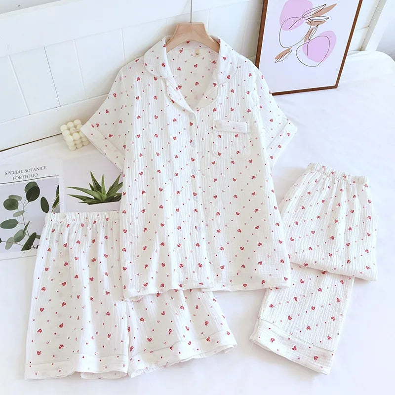Pink & Red Love Heart 3 Piece Pyjama Set