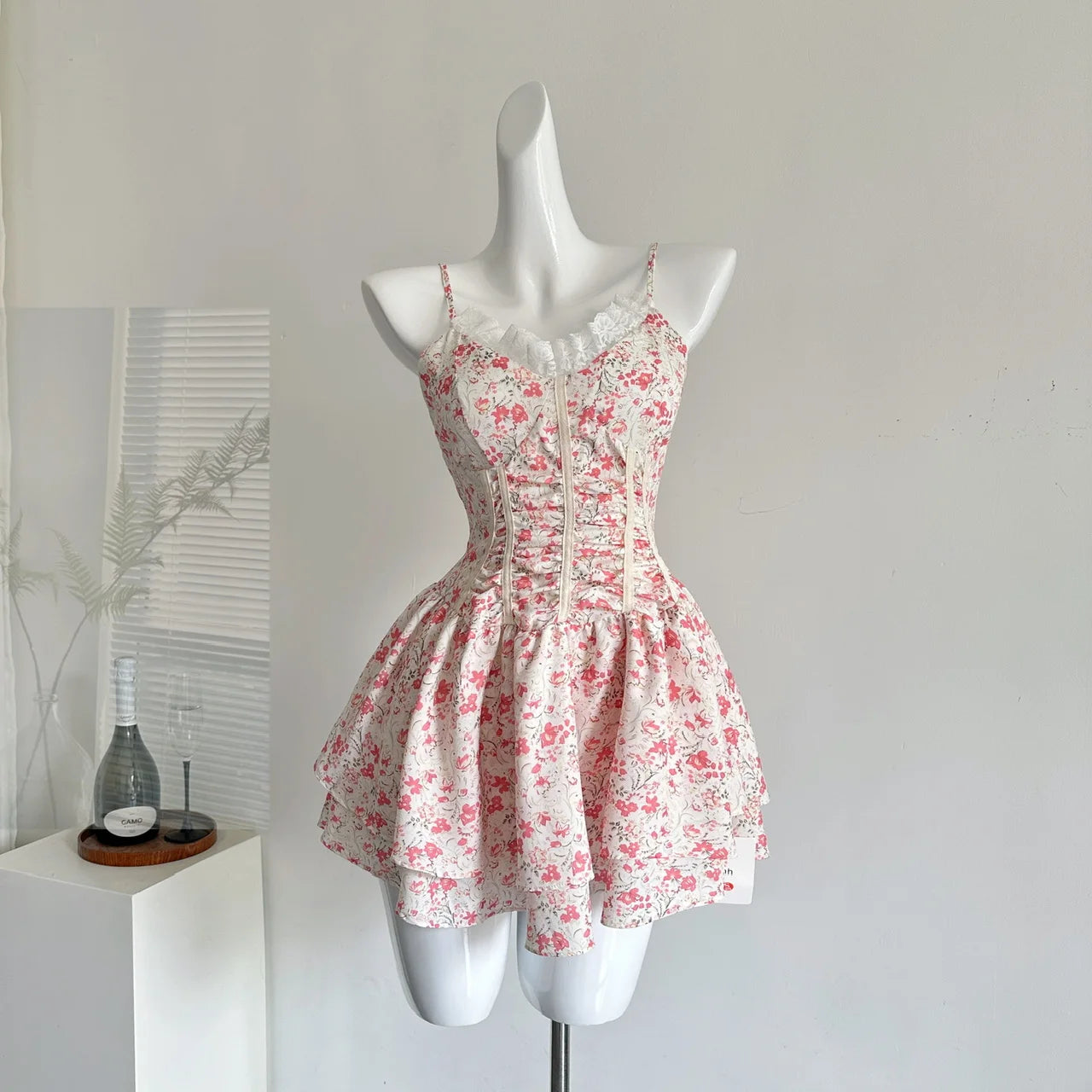 Pink Floral Corset Mini Dress