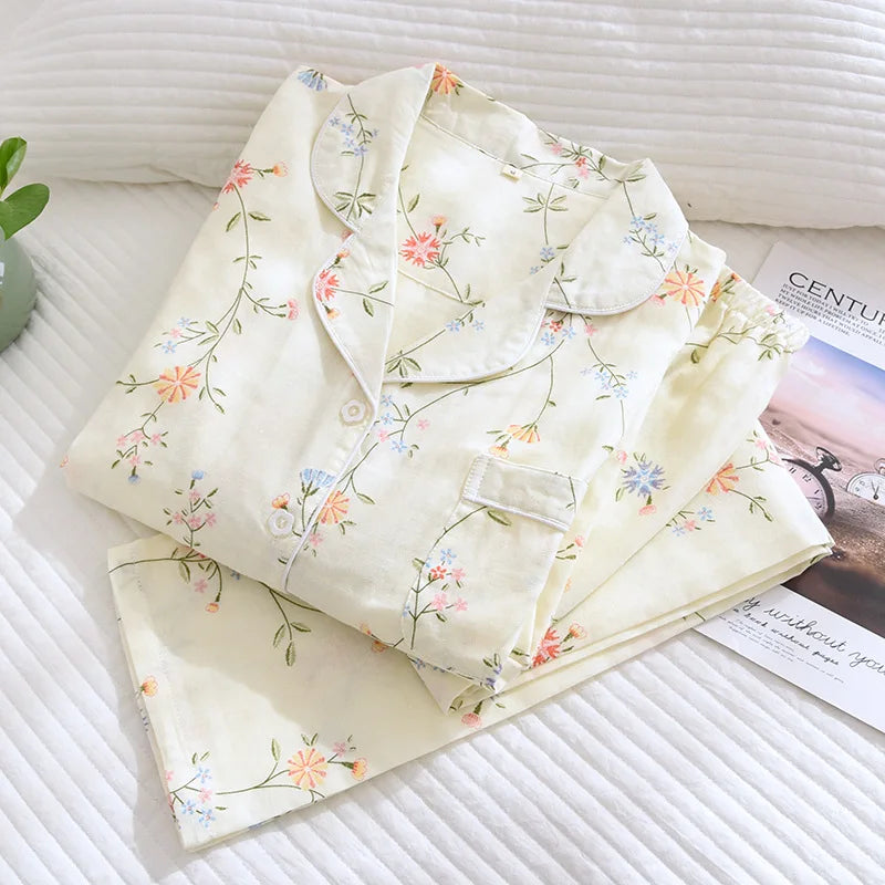 cotton pjs with blue and orange flower print