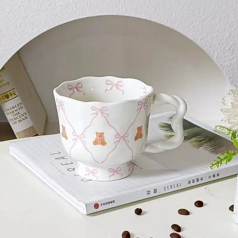 Teddy Bear Ceramic Bow Mug Creative Femininity