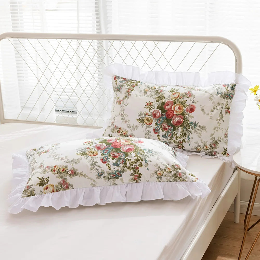Floral Ruffle Pillow Cover - Multiple Colours