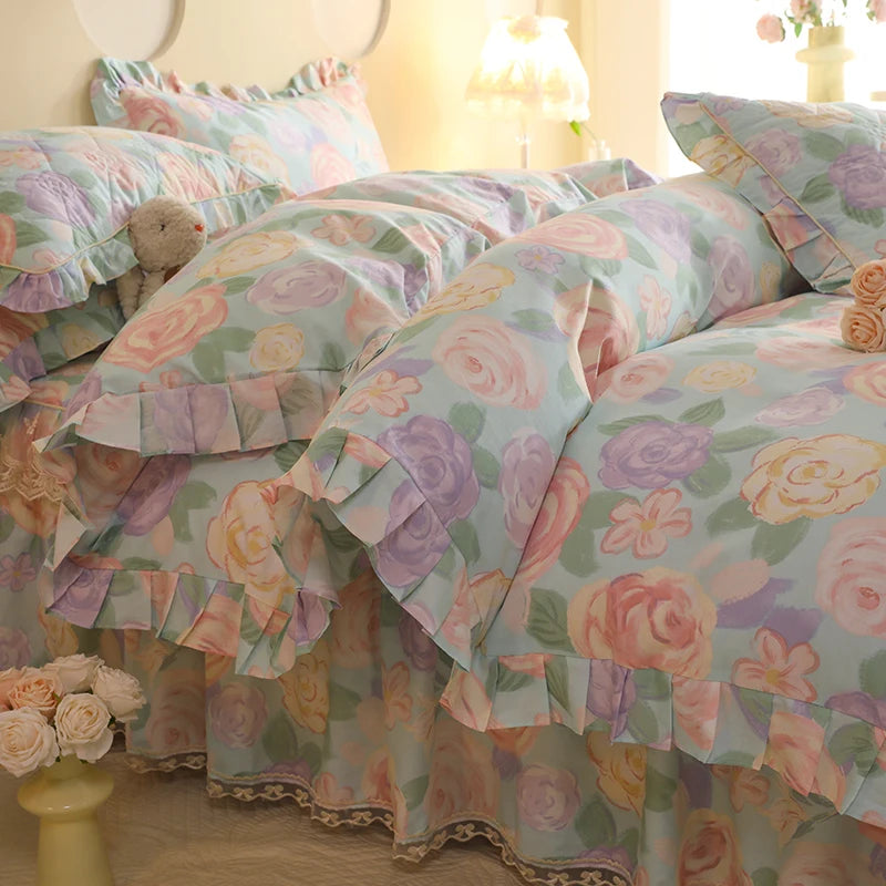 Shabby Chic Floral Duvet Cover With Ruffle Edge - All Colours Creative Femininity