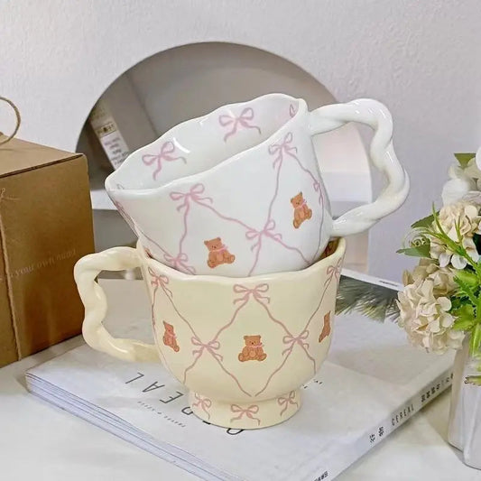 Teddy Bear Ceramic Bow Mug Creative Femininity