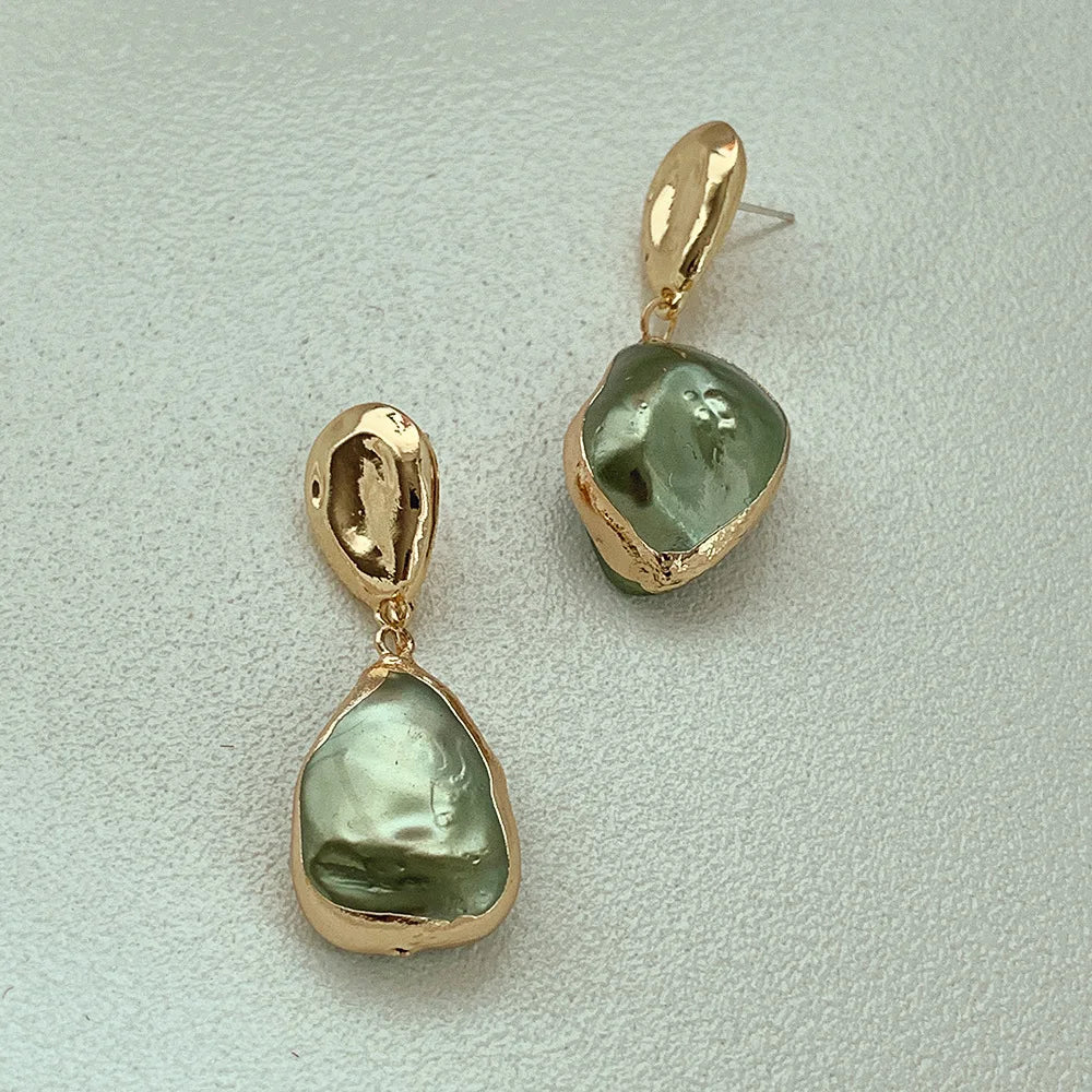 green and gold drop earrings