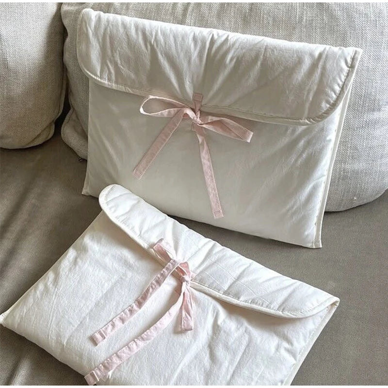 fabric laptop case with pink bow