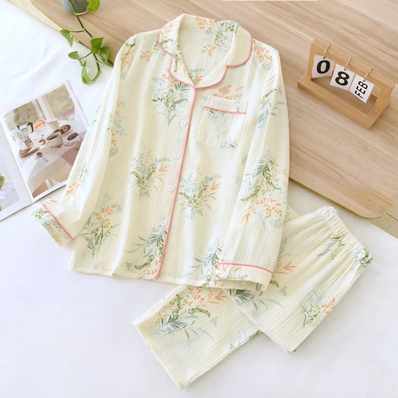 floral print pjs with pink piping