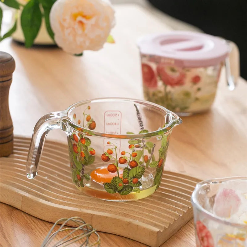 Floral Glass Measuring Jug