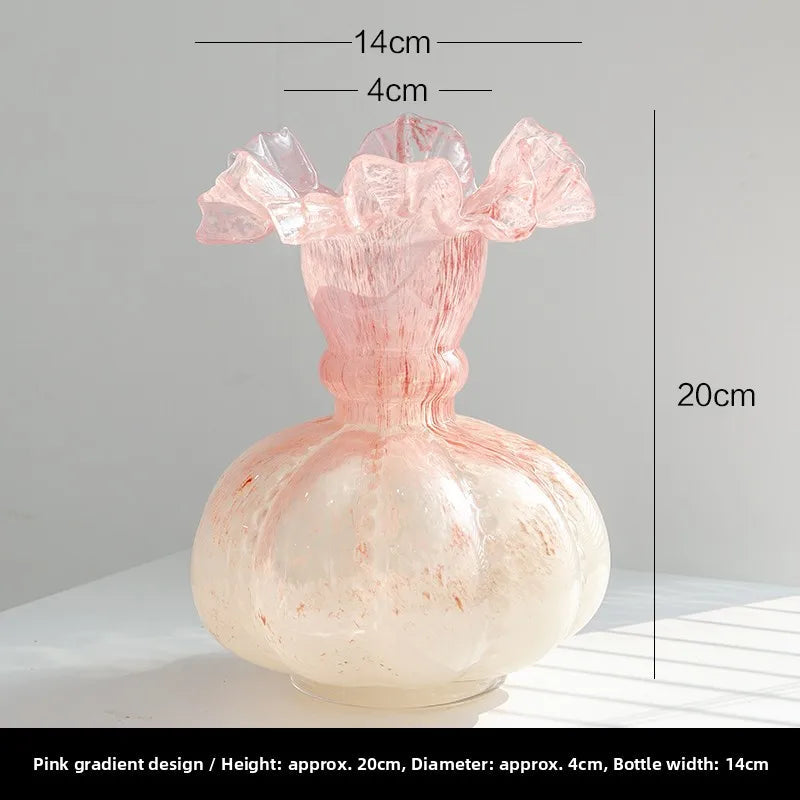 Pink Ruffled Lace Glass Vase Creative Femininity