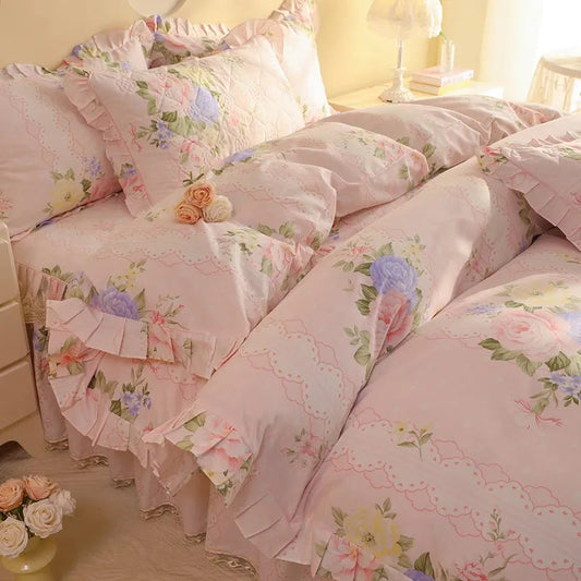 Romantic Floral Duvet Set With Ruffle Edge Creative Femininity