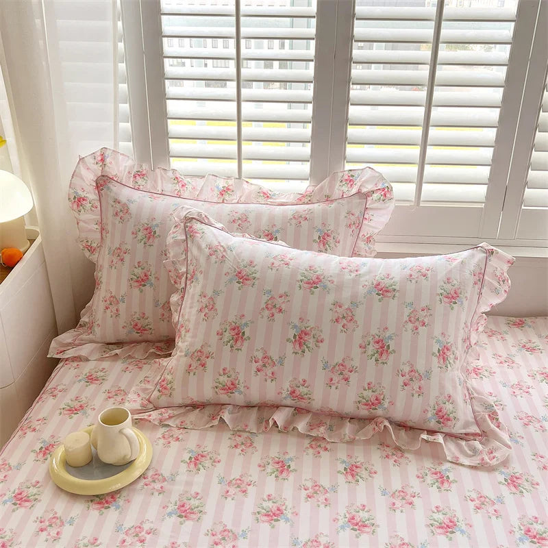 Pink Floral Ruffle Duvet Set