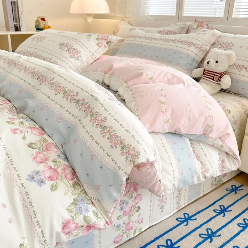 blue and pink floral duvet set