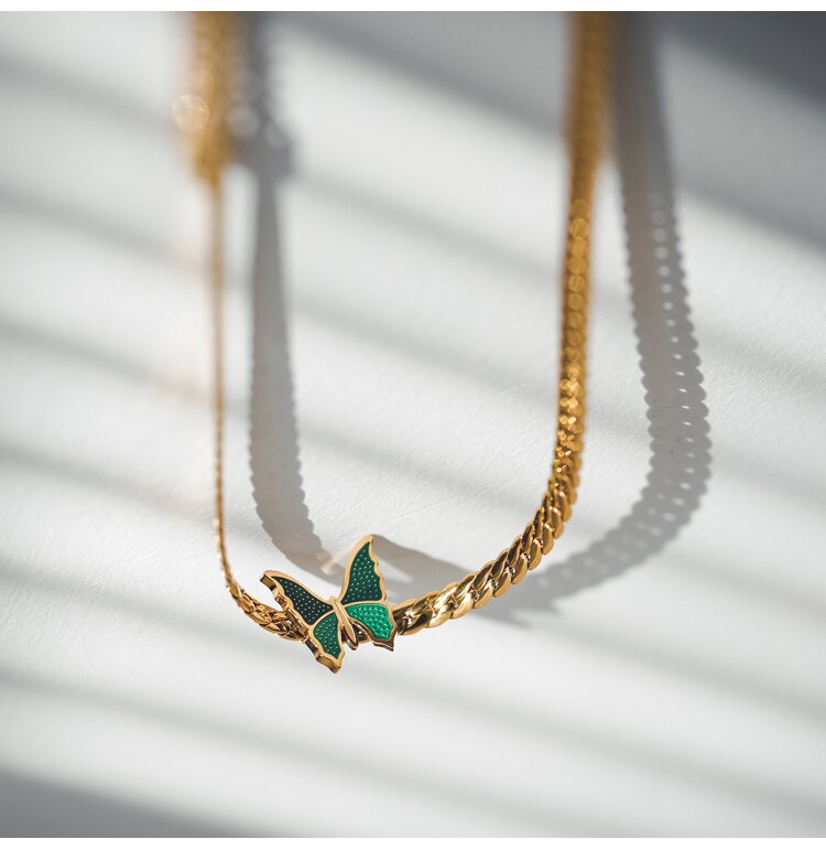 Green Butterfly Charm Necklace