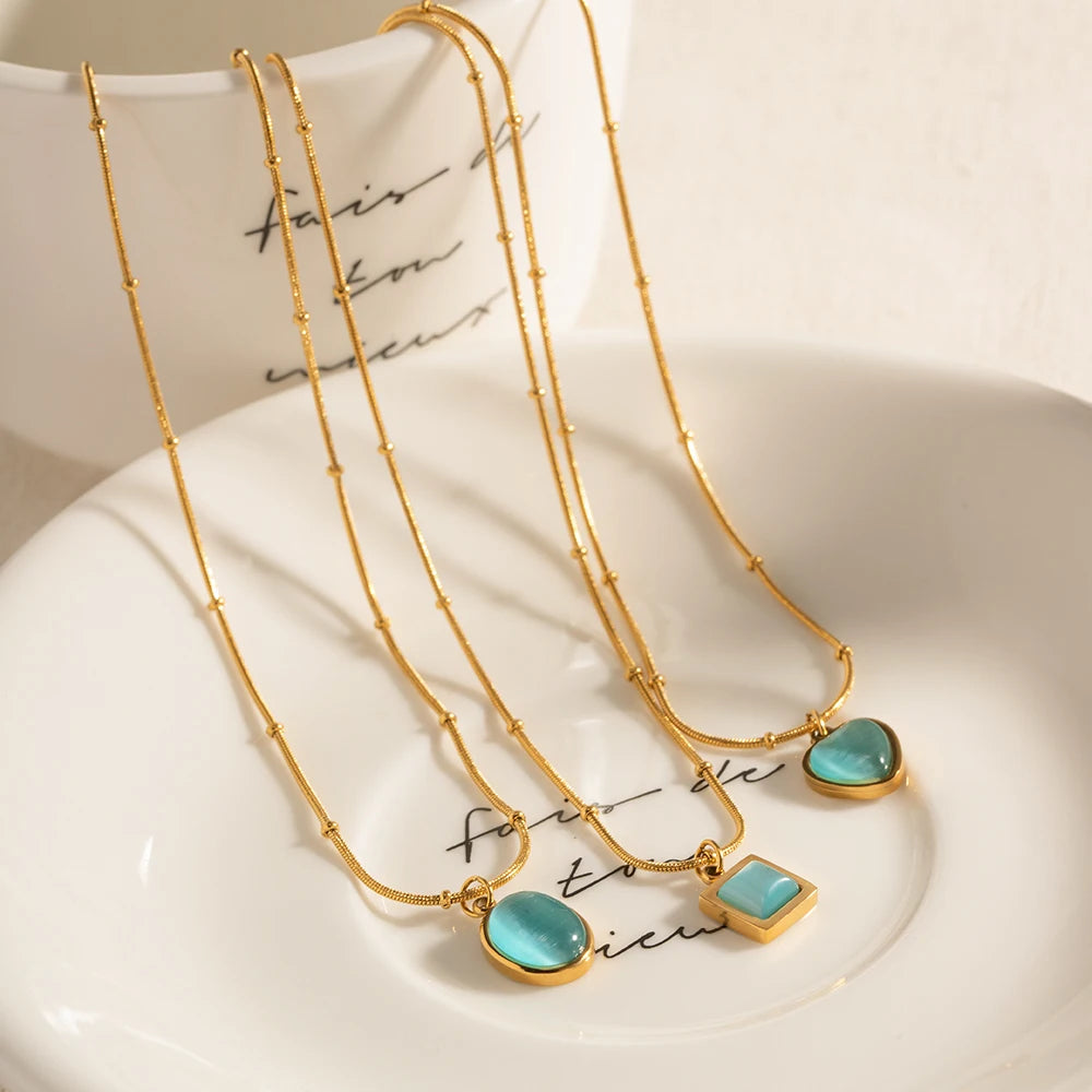 Turquoise Cat Eye Stone Pendant Necklace