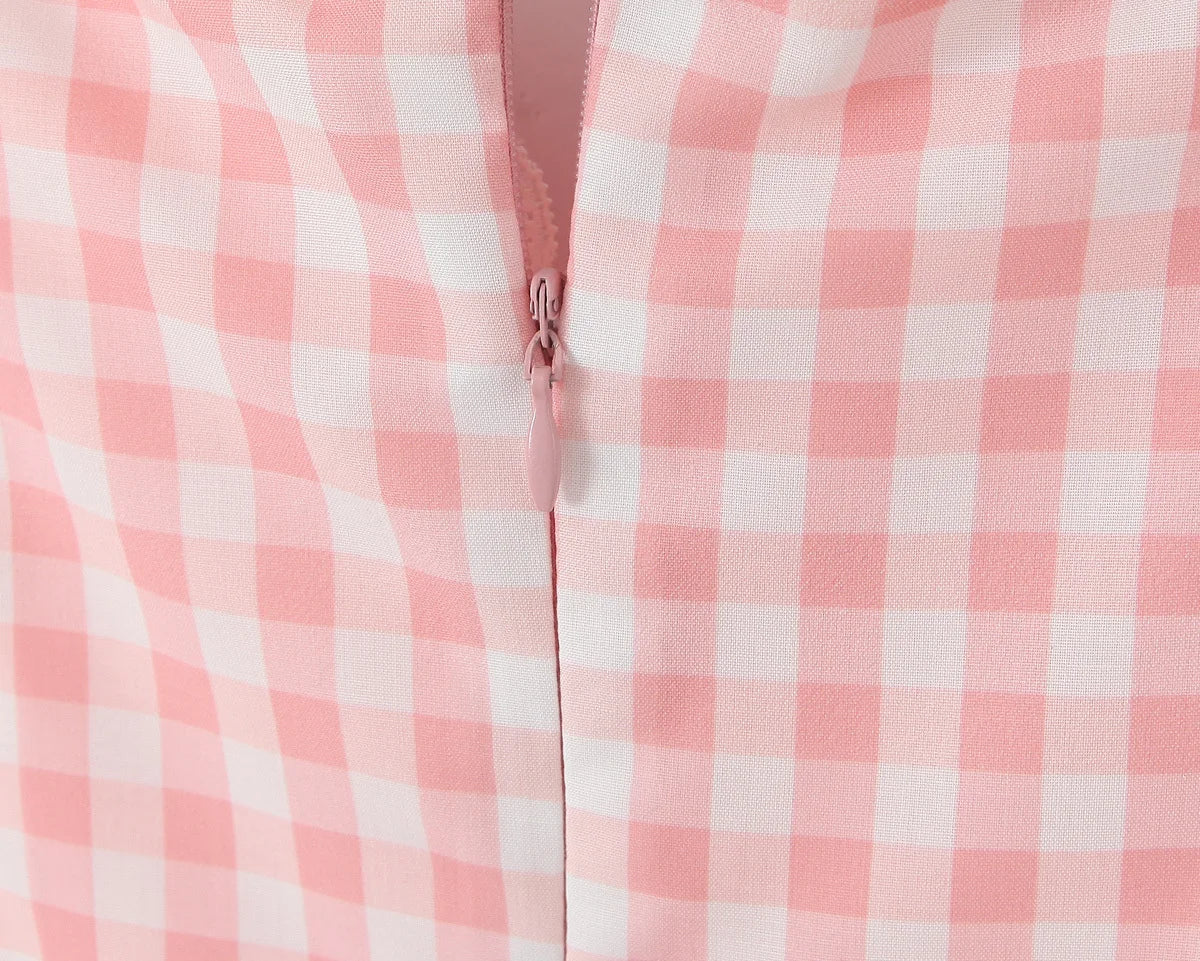 Pink Plaid Milkmaid Mini Dress Creative Femininity