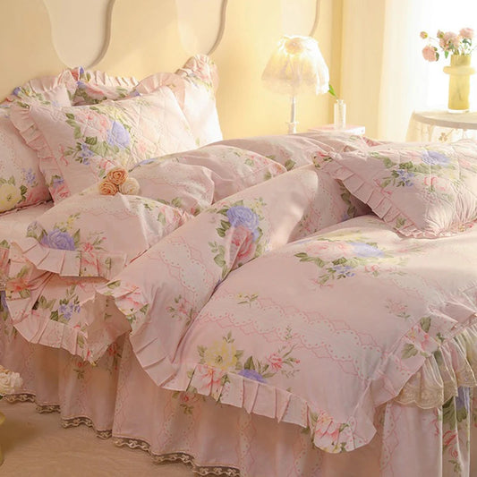 Romantic Floral Duvet Set With Ruffle Edge Creative Femininity