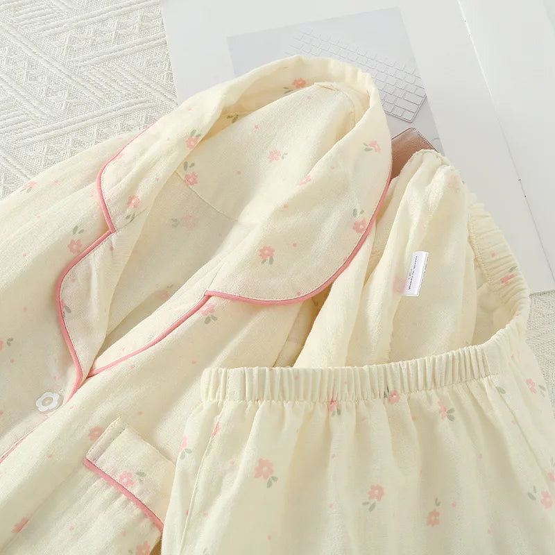 Cream & Pink Floral Cotton Pjs